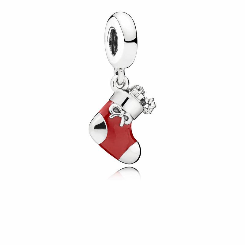 Pandora Festive Stocking Dangle Charm Europe - Sterling Silver/Enamel/Red - 891534ZQF